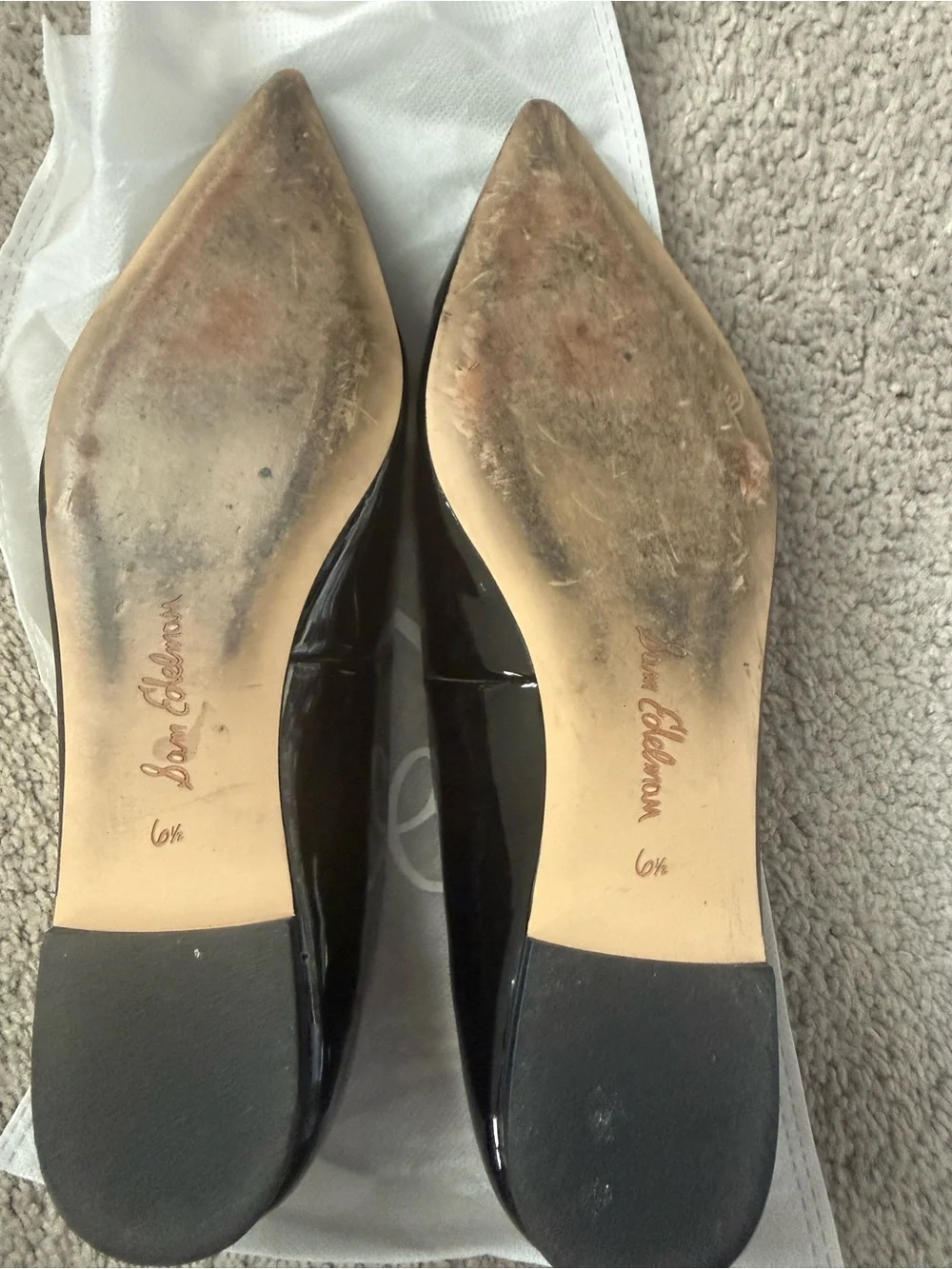 Sam Edelman Black Patent Pointed-Toe flats.